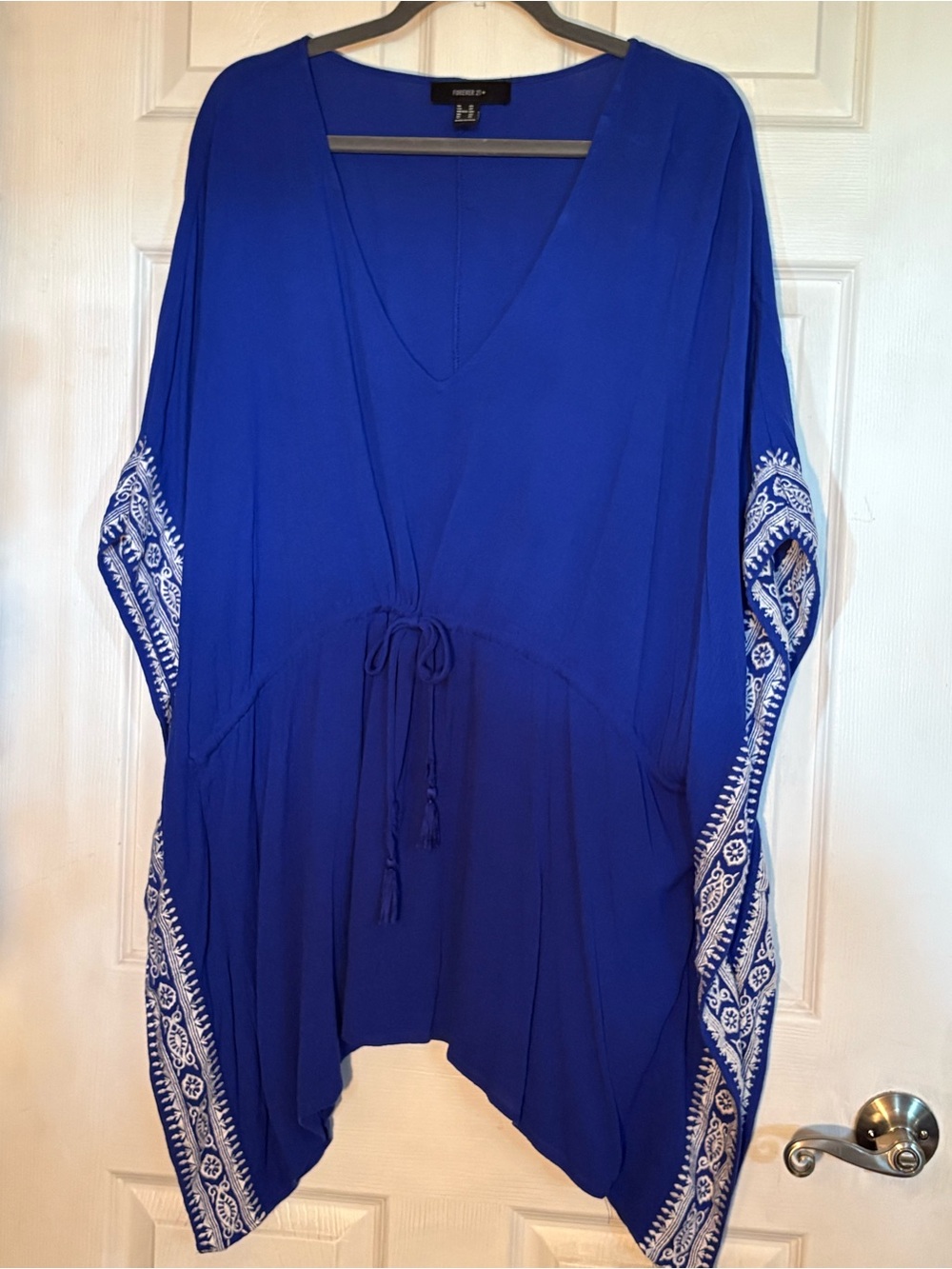 Forever 21 Royal Blue V-Neck Embroidered poncho-style top